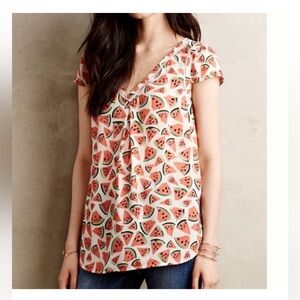 Maeve Watermelon Print V-Neck Top